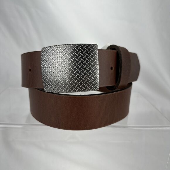 Bison Designs Mens Belt 32 Brown Leather Diamond Plate Buckle Made in USA - Picture 1 of 6